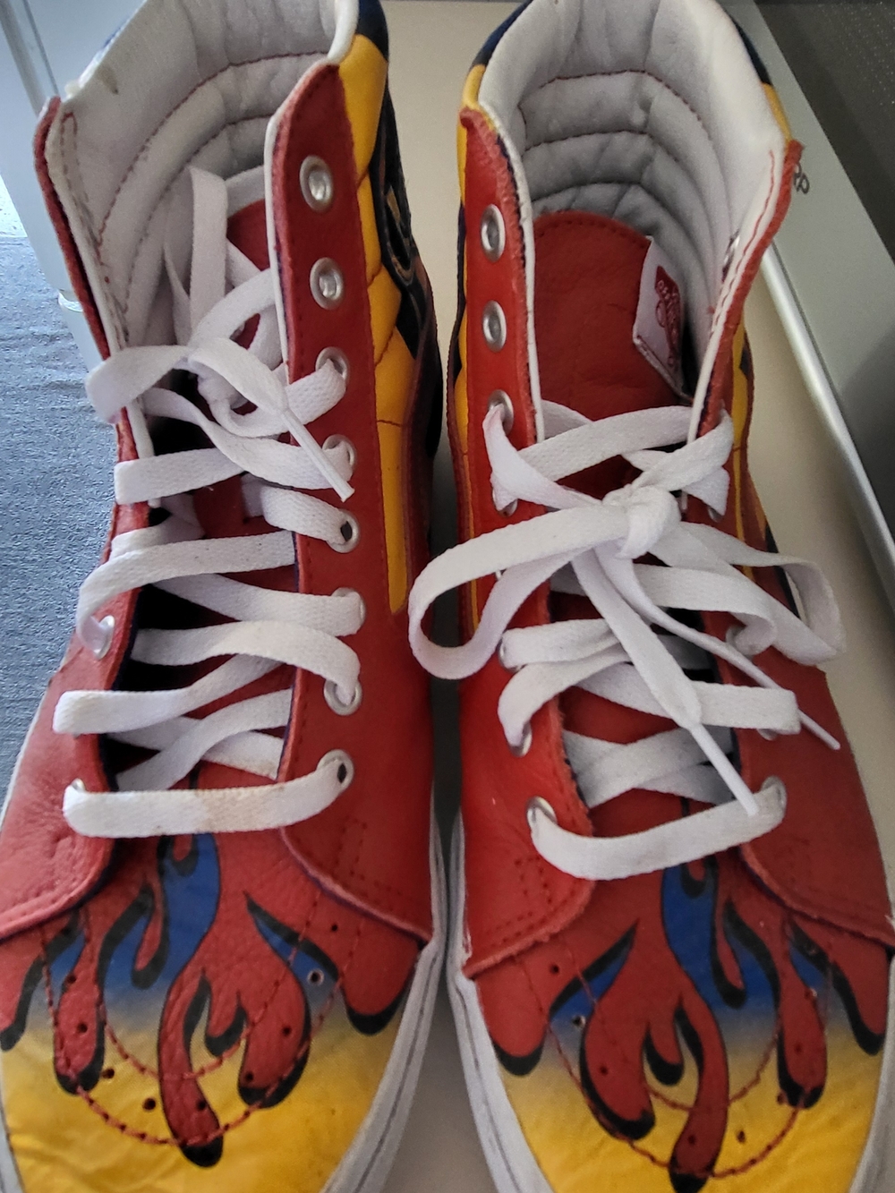 Vans Kids Red, Yellow & Blue Flame High-Top Sneakers